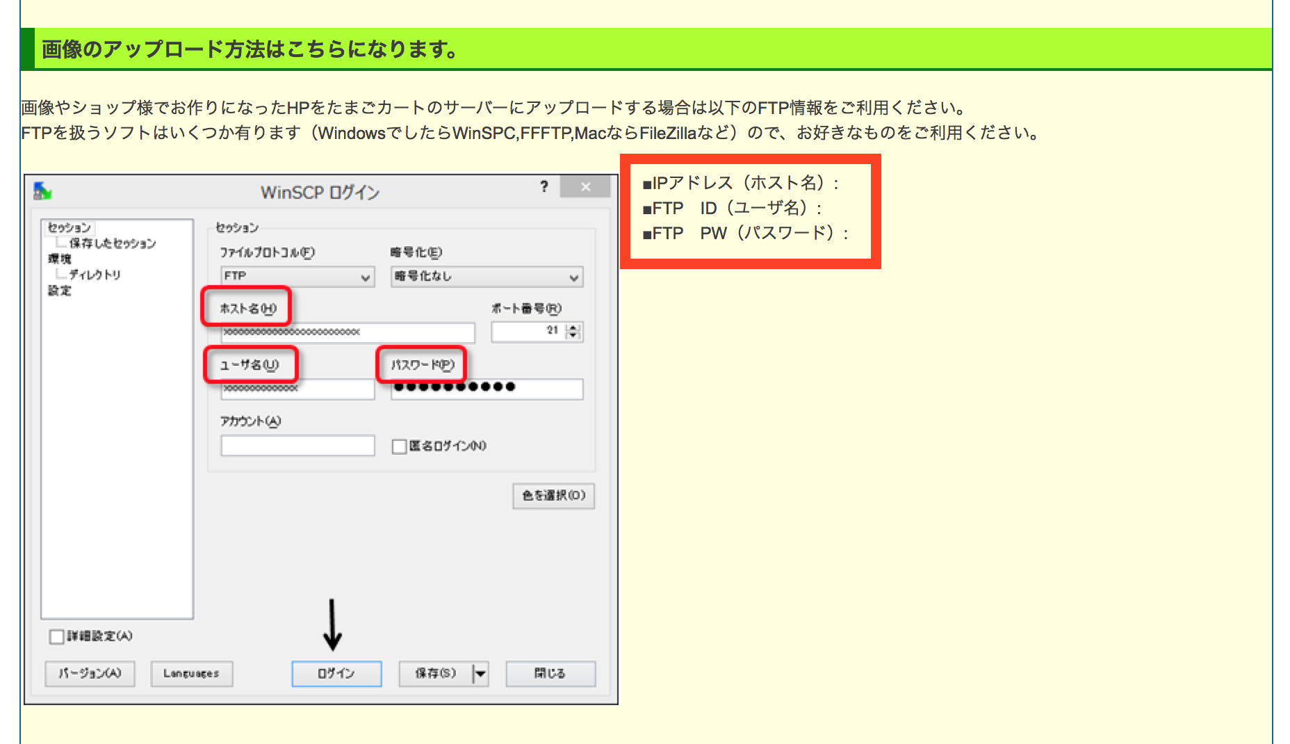 たまごリピートのよくある質問｜FTP情報を確認するには｜たまご